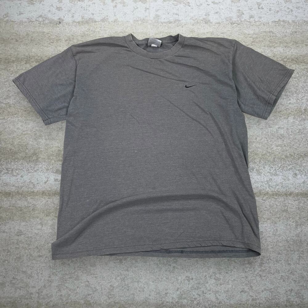 Vintage Y2K Nike Shirt Mens L Dark Grey Cotton Jet Black Swoosh Short Sleeve